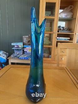 Extremely Rare Vintage MCM Viking Glass Tundra 21 Swung Vase bluenique Stunning