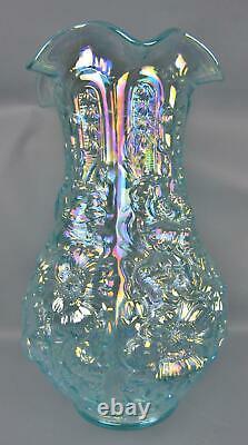 F034 Fenton for Singleton Bailey POPPY SHOW AQUAMARINE Carnival Glass Vase