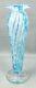 FEATHER SWIRL Hand Crafted ART GLASS Tall Blue White Clear VASE