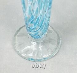 FEATHER SWIRL Hand Crafted ART GLASS Tall Blue White Clear VASE