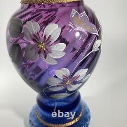 FENTON ARTIST SIGNED MULBERRY & BLUE OMBRÉ VASE 50th Anniversary 1996 8.5