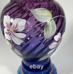 FENTON ARTIST SIGNED MULBERRY & BLUE OMBRÉ VASE 50th Anniversary 1996 8.5