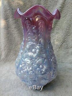 FENTON Blue Burmese carnival Poppy Vase. Scarce