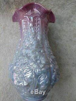 FENTON Blue Burmese carnival Poppy Vase. Scarce