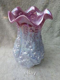 FENTON Blue Burmese carnival Poppy Vase. Scarce