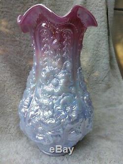 FENTON Blue Burmese carnival Poppy Vase. Scarce