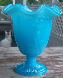 FENTON GLASS RARE ANTIQUE NUDE DANCING LADIES PEKING BLUE VASE c. 1934