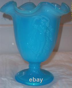 FENTON GLASS RARE ANTIQUE NUDE DANCING LADIES PEKING BLUE VASE c. 1934