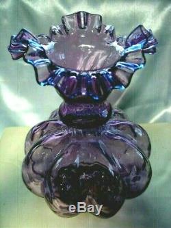 FENTON GLASSXSRC8MULBERRYVINTAGEMINT+PERFc1940sDIAMOND OPTICMELONVASE