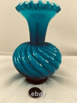 FENTON R A R E Jamestown Blue Overlay Cased Swirl Vase SCARCE! 1957-59