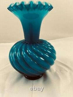 FENTON R A R E Jamestown Blue Overlay Cased Swirl Vase SCARCE! 1957-59