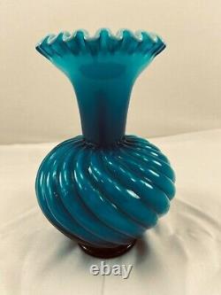 FENTON R A R E Jamestown Blue Overlay Cased Swirl Vase SCARCE! 1957-59