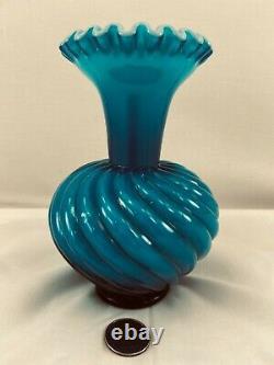 FENTON R A R E Jamestown Blue Overlay Cased Swirl Vase SCARCE! 1957-59