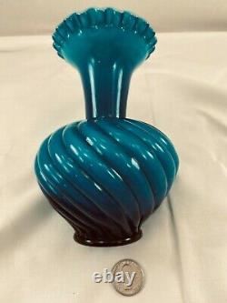 FENTON R A R E Jamestown Blue Overlay Cased Swirl Vase SCARCE! 1957-59
