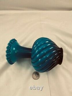 FENTON R A R E Jamestown Blue Overlay Cased Swirl Vase SCARCE! 1957-59