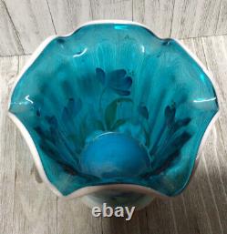 FENTON TEAL VASE AND BASE 2003 COLLECTOR'S ED. HEIRLOOM OPTIC SIGNED M. Kibbe
