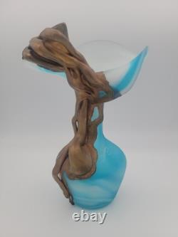 FILIP RAVERT ROMANIA COPPER OVERLAY Cobalt Aqua Blue SATIN ART GLASS VASE 9