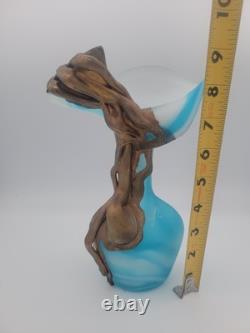 FILIP RAVERT ROMANIA COPPER OVERLAY Cobalt Aqua Blue SATIN ART GLASS VASE 9
