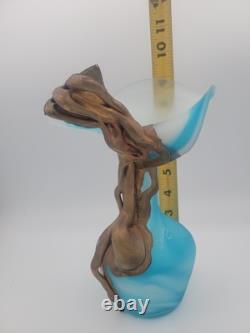 FILIP RAVERT ROMANIA COPPER OVERLAY Cobalt Aqua Blue SATIN ART GLASS VASE 9