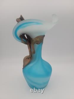 FILIP RAVERT ROMANIA COPPER OVERLAY Cobalt Aqua Blue SATIN ART GLASS VASE 9