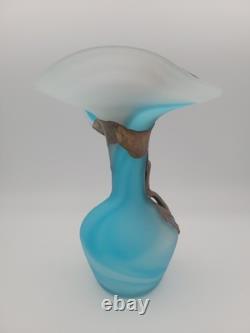 FILIP RAVERT ROMANIA COPPER OVERLAY Cobalt Aqua Blue SATIN ART GLASS VASE 9 FILIP RAVERT ROMANIA COPPER OVERLAY Cobalt Aqua Blue SATIN ART GLASS VASE 9