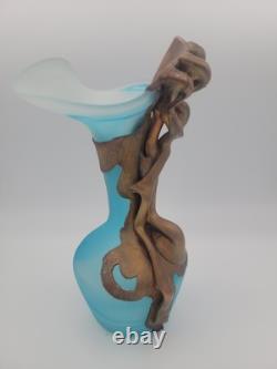 FILIP RAVERT ROMANIA COPPER OVERLAY Cobalt Aqua Blue SATIN ART GLASS VASE 9 FILIP RAVERT ROMANIA COPPER OVERLAY Cobalt Aqua Blue SATIN ART GLASS VASE 9