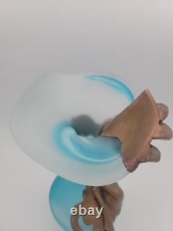 FILIP RAVERT ROMANIA COPPER OVERLAY Cobalt Aqua Blue SATIN ART GLASS VASE 9