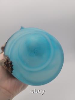 FILIP RAVERT ROMANIA COPPER OVERLAY Cobalt Aqua Blue SATIN ART GLASS VASE 9