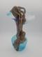 FILIP RAVERT ROMANIA COPPER OVERLAY Cobalt Aqua Blue SATIN ART GLASS VASE 9.5