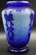 FRENCH ART DECO Le Verre Francais Myrtilles Vase Blue Glass Cameo Signed Charder