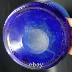 FRENCH ART DECO Le Verre Francais Myrtilles Vase Blue Glass Cameo Signed Charder