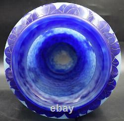 FRENCH ART DECO Le Verre Francais Myrtilles Vase Blue Glass Cameo Signed Charder