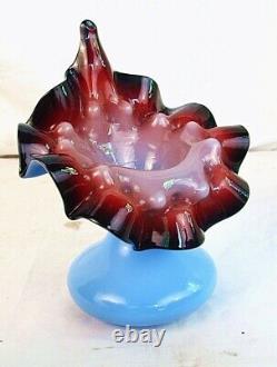FRENCH ART GLASS JACK IN THE PULPIT VASE BLUE OPALESCENT c. 1880