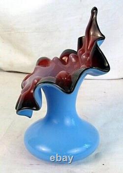 FRENCH ART GLASS JACK IN THE PULPIT VASE BLUE OPALESCENT c. 1880