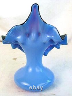 FRENCH ART GLASS JACK IN THE PULPIT VASE BLUE OPALESCENT c. 1880