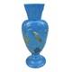 FRENCH OPALINE BLUE GLASS VASE Embossed Painted Gilt Flowers Bird 10.5