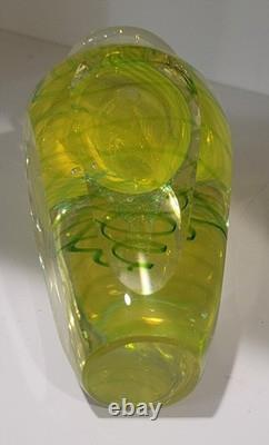 Faceted Sommerso Art Glass Yellow Blue 7.25 Vase Four Sided Heavy