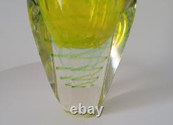 Faceted Sommerso Art Glass Yellow Blue 7.25 Vase Four Sided Heavy