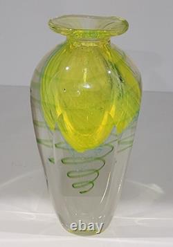 Faceted Sommerso Art Glass Yellow Blue 7.25 Vase Four Sided Heavy