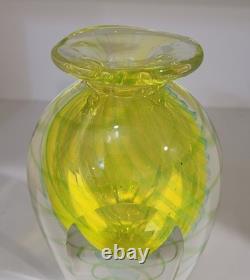 Faceted Sommerso Art Glass Yellow Blue 7.25 Vase Four Sided Heavy