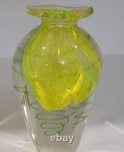 Faceted Sommerso Art Glass Yellow Blue 7.25 Vase Four Sided Heavy