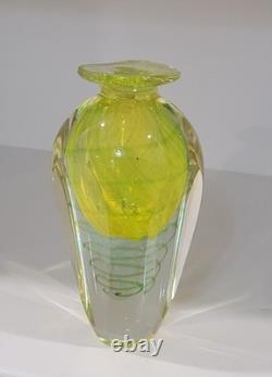 Faceted Sommerso Art Glass Yellow Blue 7.25 Vase Four Sided Heavy