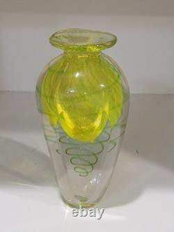 Faceted Sommerso Art Glass Yellow Blue 7.25 Vase Four Sided Heavy