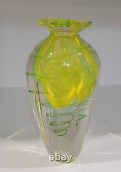 Faceted Sommerso Art Glass Yellow Blue 7.25 Vase Four Sided Heavy