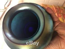 Family Heirloom Frederick Carder Steuben Cobalt Aurene Signed Oil Jar Vase