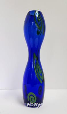 Fanoos Signed Contemporary Blue MCM Modern Large & Heavy Glass Vase Vintage
