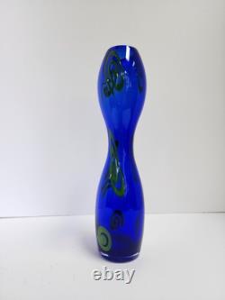 Fanoos Signed Contemporary Blue MCM Modern Large & Heavy Glass Vase Vintage