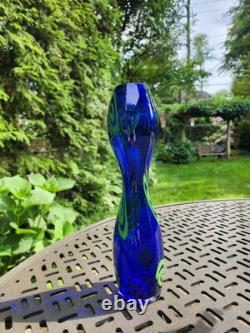 Fanoos Signed Contemporary Blue MCM Modern Large & Heavy Glass Vase Vintage