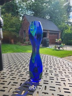 Fanoos Signed Contemporary Blue MCM Modern Large & Heavy Glass Vase Vintage