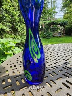 Fanoos Signed Contemporary Blue MCM Modern Large & Heavy Glass Vase Vintage